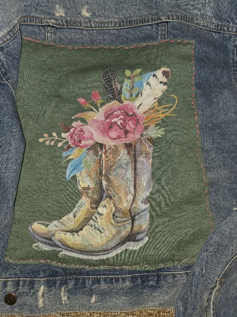 Upcycled Better Quality Distressed Denim Jean Jacket Size Medium